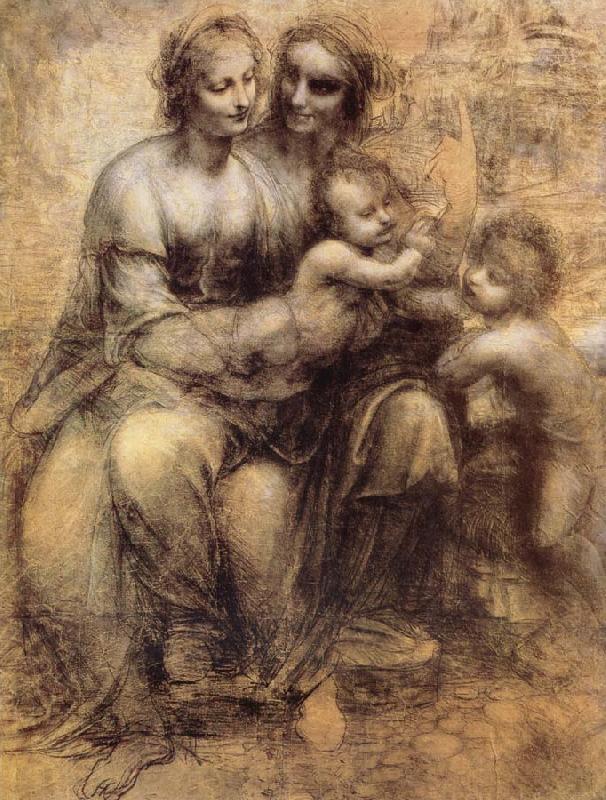 Leonardo  Da Vinci Virgin and Child with St Anne and St John the Baptist Spain oil painting art